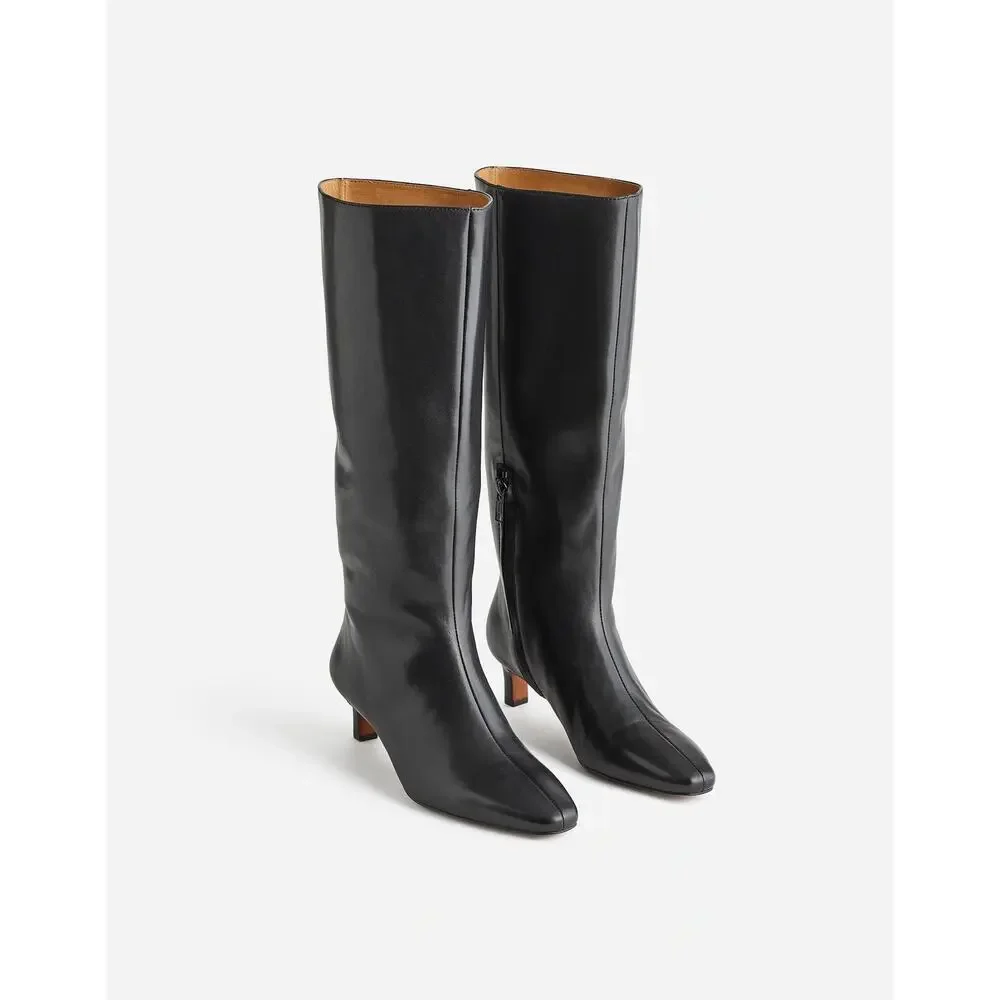 Madewell The Dimes Kitten-Heel Knee-High Boot Extended Calf Leather Black Size 8